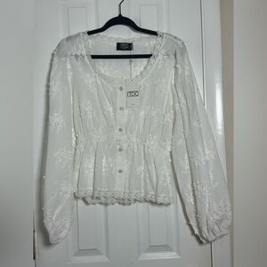 White Peplum Blouse with Long Sleeves Size Small